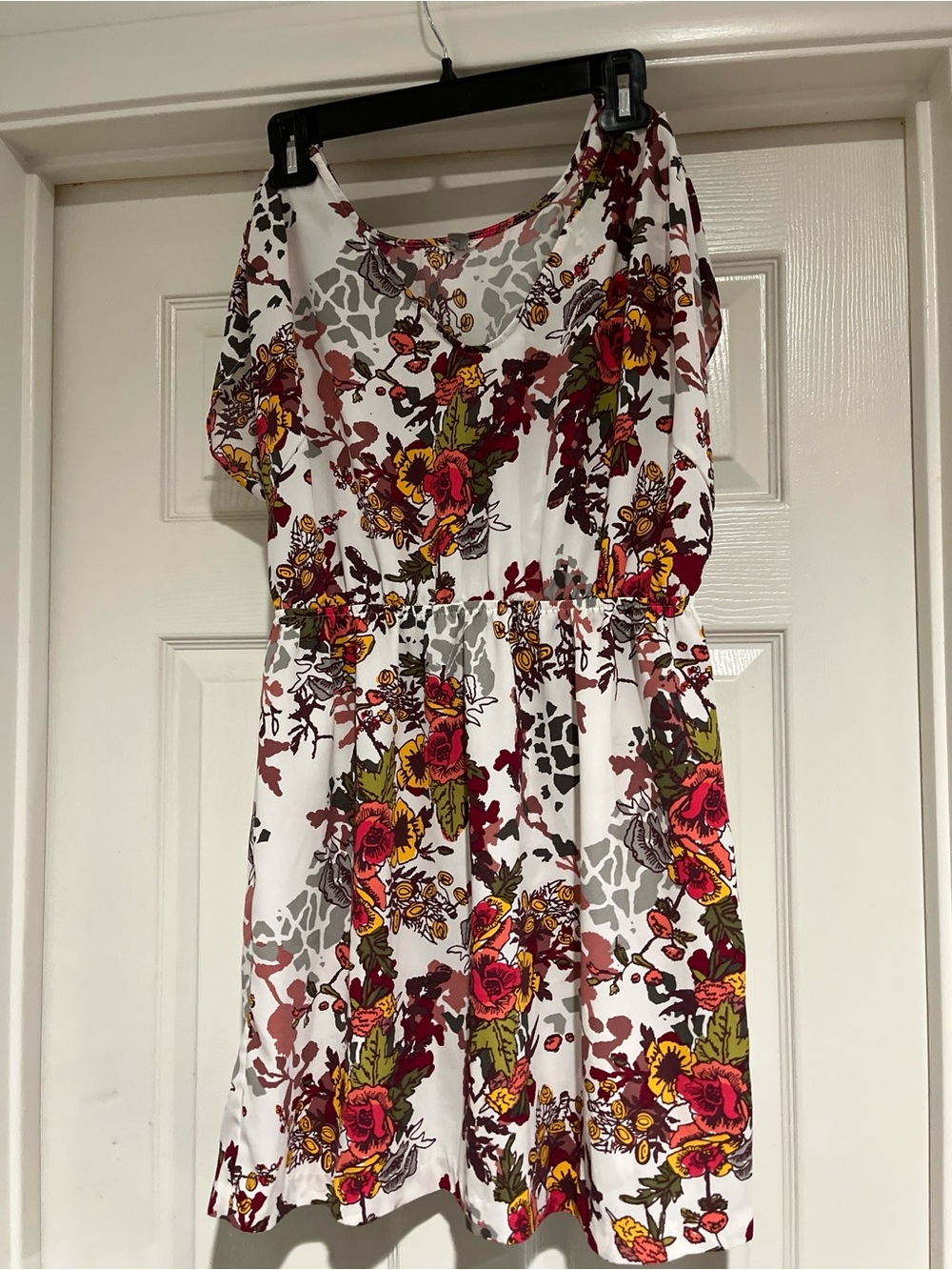 Fossil White Mini Dress with Pink, Yellow and Green Floral Print